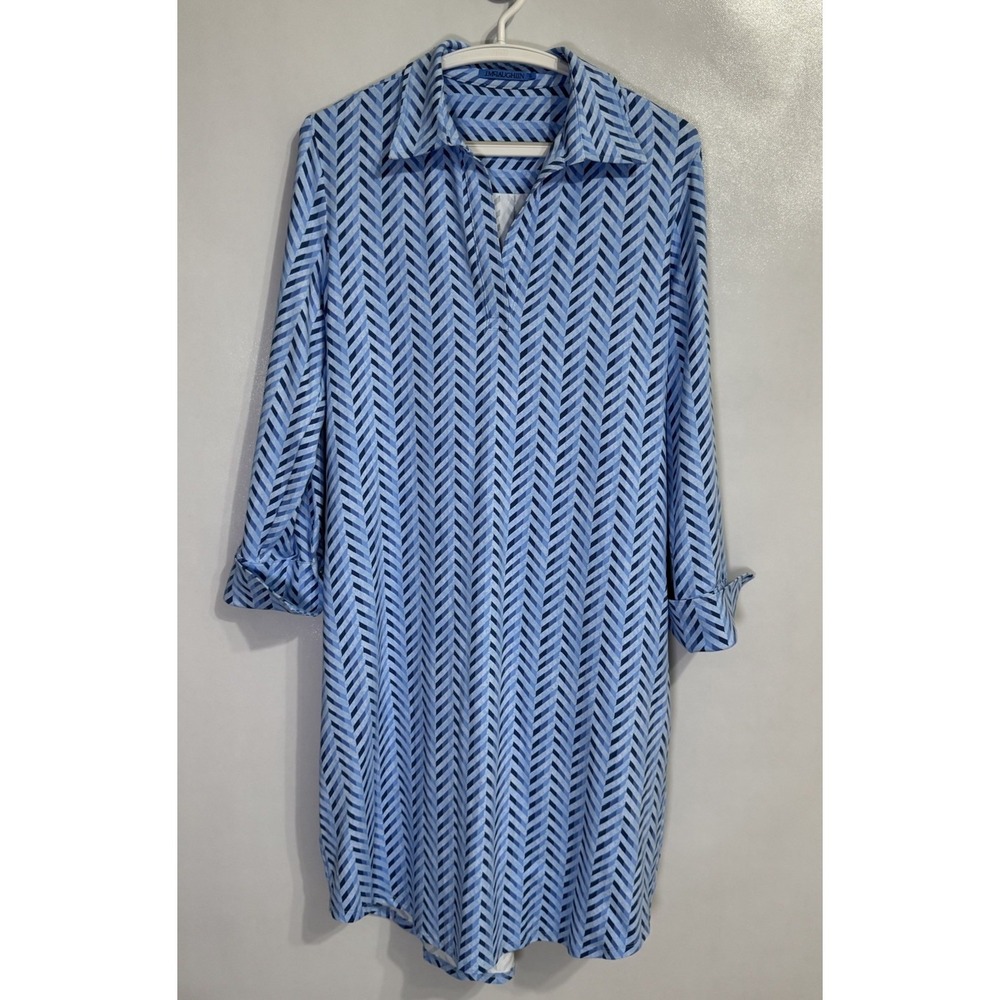 J McLaughlin Large Dress Womens Blue Collared Shift Jersey Herringbone